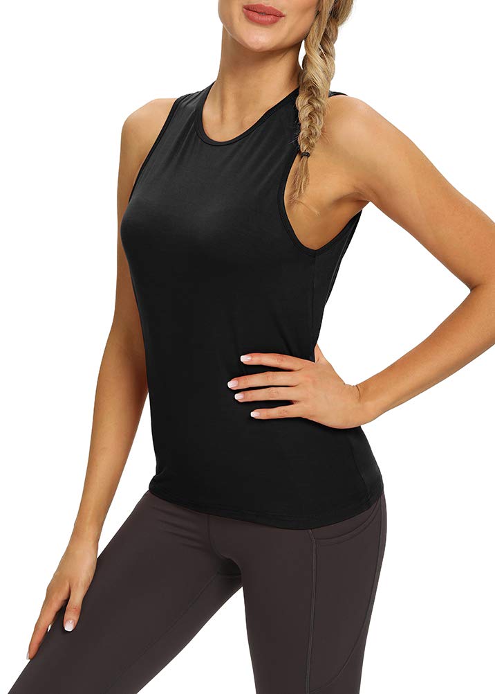 Mippo Open Back Workout Tops Yoga Shirts Athletic Shirts Tennis Muscle Tank Workout Tank Tops for Women Loose Fit Black M - Image 5